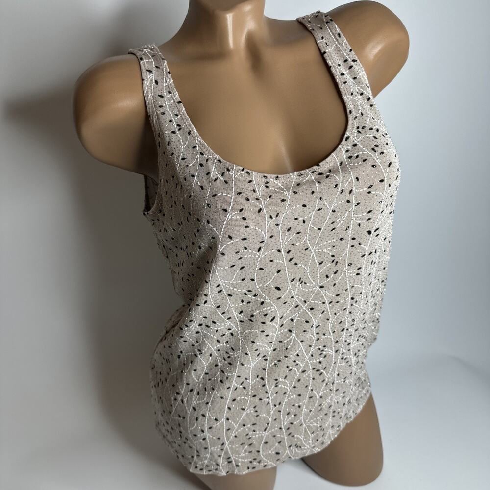 Vintage Marina Womens Large Tank Top Beige Black Sparkles Glitter Shimmer USA